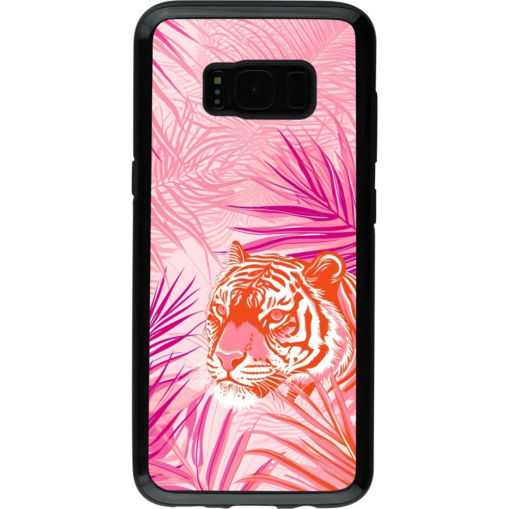 Samsung Galaxy S8 Case Hülle - Hybrid Armor schwarz Tiger Palmen rosa