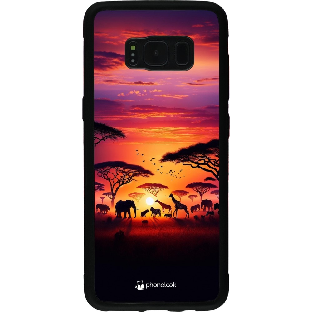 Samsung Galaxy S8 Case Hülle - Silikon schwarz Safari Sonnenuntergang Wildtiere