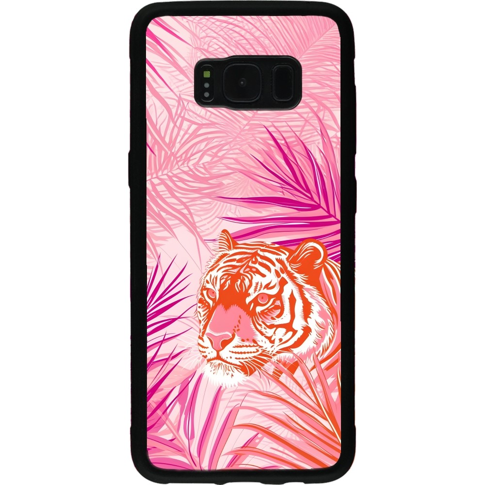 Samsung Galaxy S8 Case Hülle - Silikon schwarz Tiger Palmen rosa