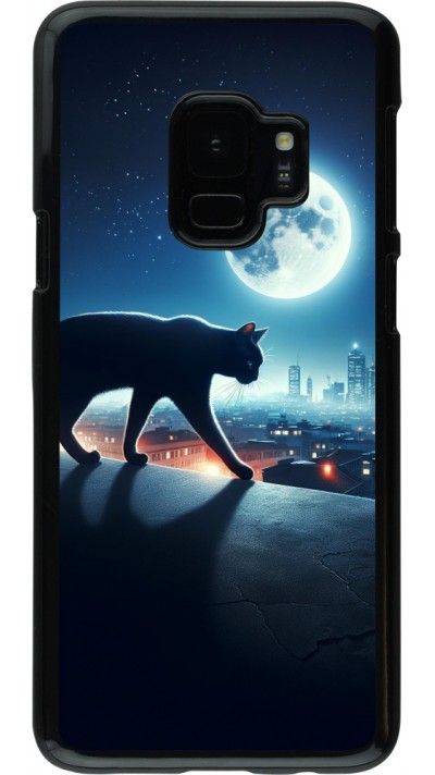 Samsung Galaxy S9 Case Hülle - Schwarze Katze unter dem Vollmond