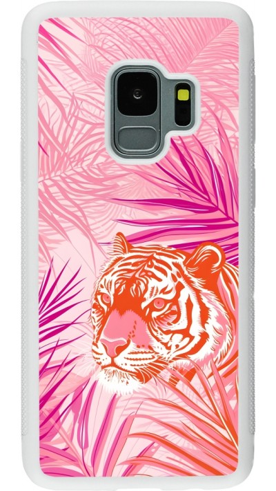 Samsung Galaxy S9 Case Hülle - Silikon weiss Tiger Palmen rosa
