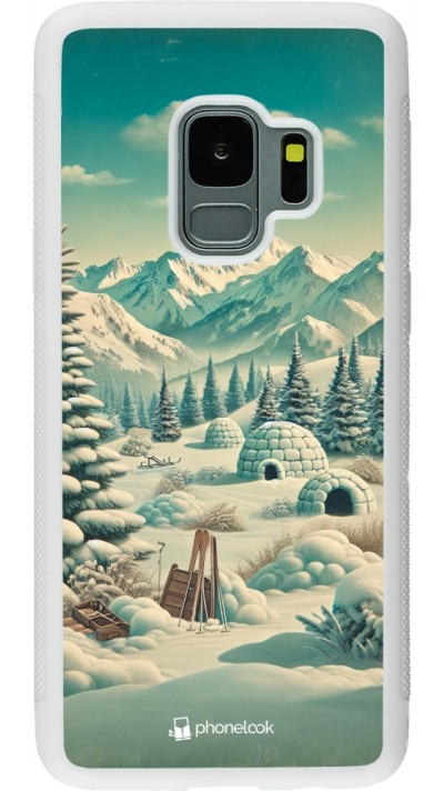 Samsung Galaxy S9 Case Hülle - Silikon weiss Vintage Schneebedeckter Berg Iglu