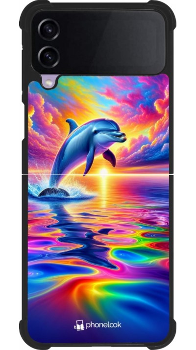 Samsung Galaxy Z Flip3 5G Case Hülle - Silikon schwarz Glücklicher Regenbogen-Delfin