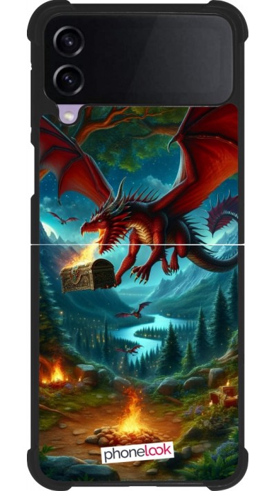 Samsung Galaxy Z Flip3 5G Case Hülle - Silikon schwarz Drache Fliegend Wald Schatz