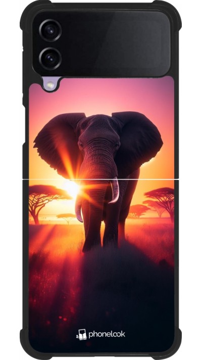 Samsung Galaxy Z Flip3 5G Case Hülle - Silikon schwarz Elefant Sonnenaufgang Schönheit