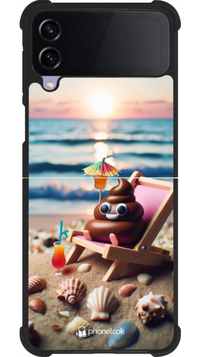 Samsung Galaxy Z Flip3 5G Case Hülle - Silikon schwarz Kackhaufen Emoji auf Liegestuhl