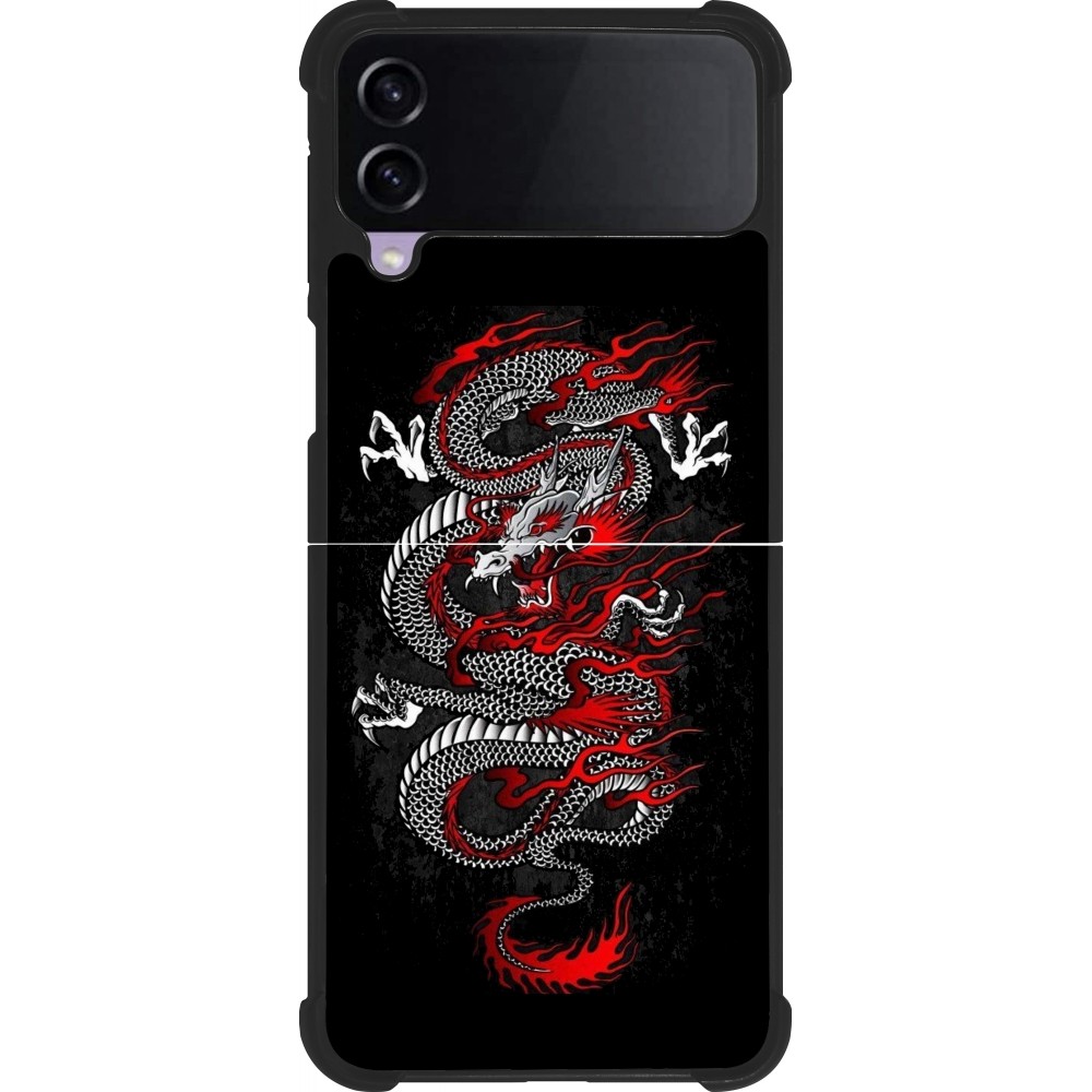 Samsung Galaxy Z Flip3 5G Case Hülle - Silikon schwarz Japanese style Dragon Tattoo Red Black