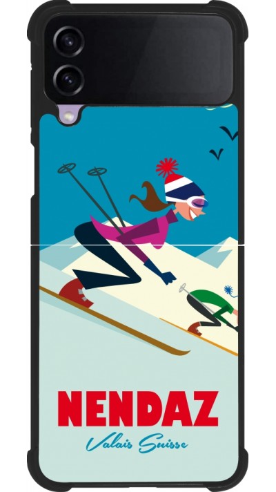 Coque Samsung Galaxy Z Flip3 5G - Silicone rigide noir Nendaz Ski Downhill