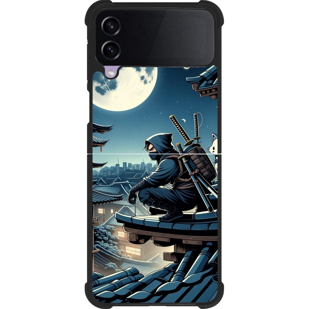 Samsung Galaxy Z Flip3 5G Case Hülle - Silikon schwarz Ninja unter dem Mond