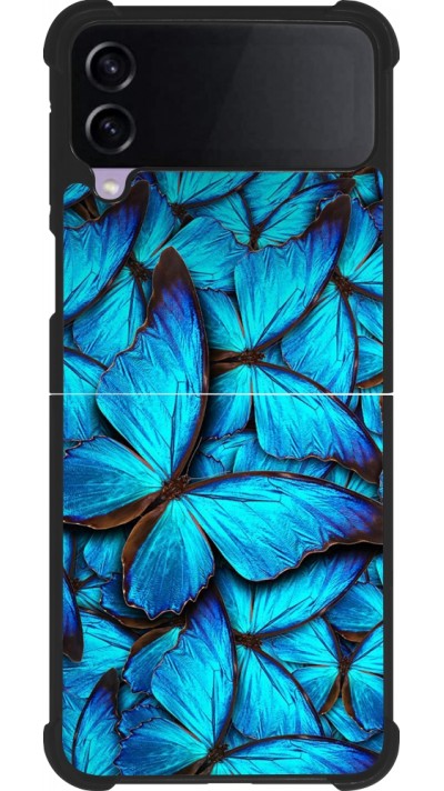 Coque Samsung Galaxy Z Flip3 5G - Silicone rigide noir Papillon bleu