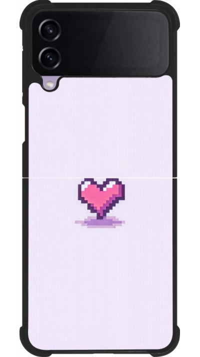 Coque Samsung Galaxy Z Flip3 5G - Silicone rigide noir Pixel Coeur Violet Clair