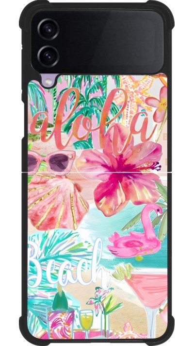 Coque Samsung Galaxy Z Flip3 5G - Silicone rigide noir Preppy Collage Aloha