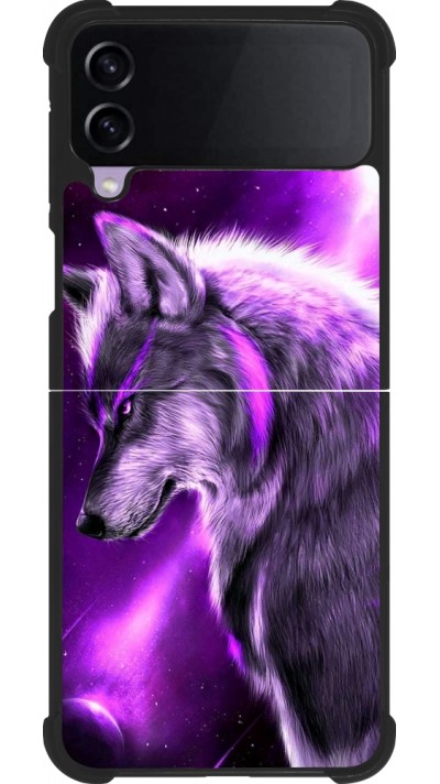 Coque Samsung Galaxy Z Flip3 5G - Silicone rigide noir Purple Sky Wolf