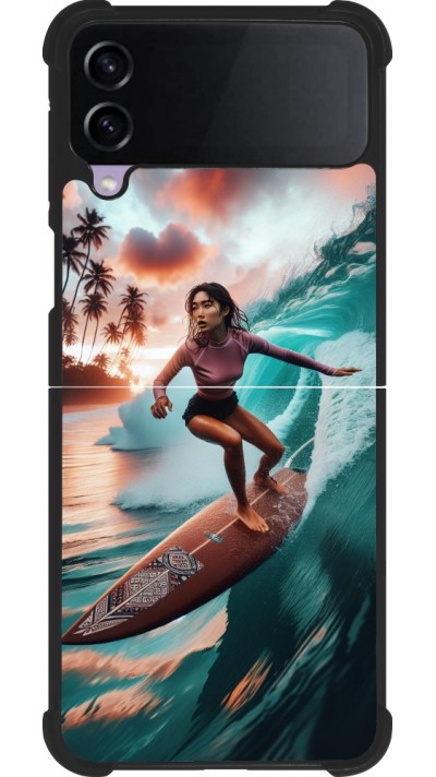 Samsung Galaxy Z Flip3 5G Case Hülle - Silikon schwarz Surferin aus Bali