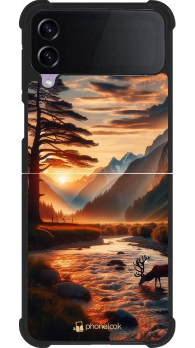 Samsung Galaxy Z Flip3 5G Case Hülle - Silikon schwarz Tal Sonnenuntergang Hirsch Baum