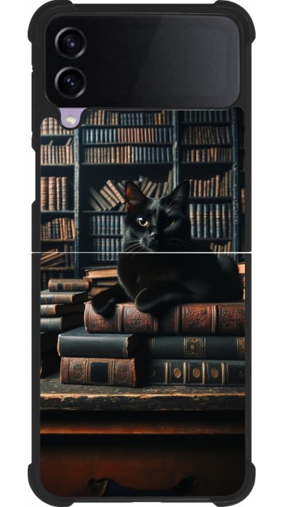 Samsung Galaxy Z Flip4 Case Hülle - Silikon schwarz Katze Bücher dunkel