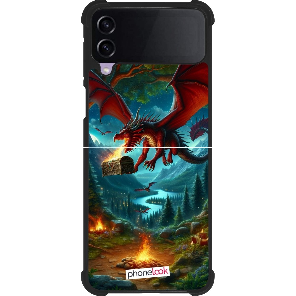 Samsung Galaxy Z Flip4 Case Hülle - Silikon schwarz Drache Fliegend Wald Schatz