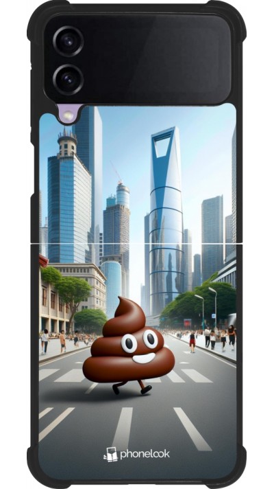 Samsung Galaxy Z Flip4 Case Hülle - Silikon schwarz Kackhaufen Emoji Spaziergang