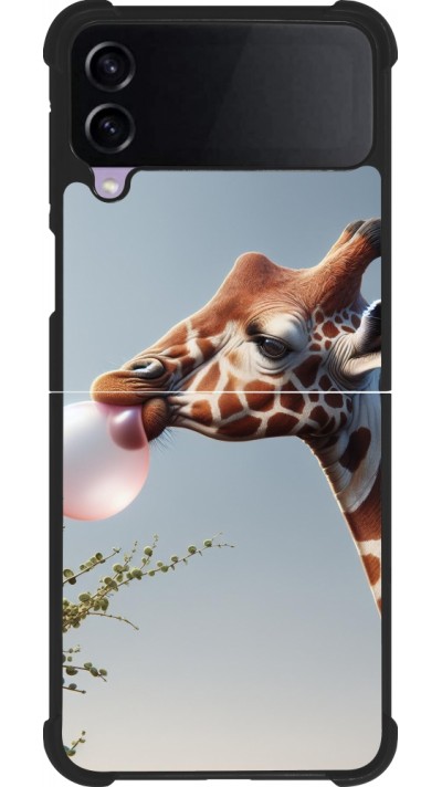 Samsung Galaxy Z Flip4 Case Hülle - Silikon schwarz Giraffe mit Blase