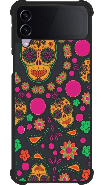 Samsung Galaxy Z Flip4 Case Hülle - Silikon schwarz Halloween 22 colorful mexican skulls