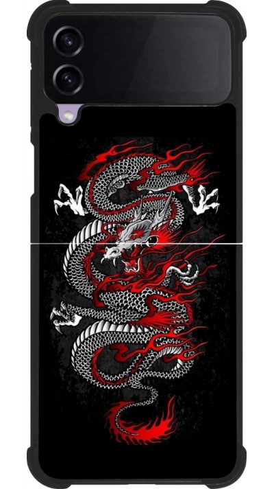 Samsung Galaxy Z Flip4 Case Hülle - Silikon schwarz Japanese style Dragon Tattoo Red Black