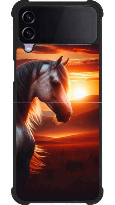 Samsung Galaxy Z Flip4 Case Hülle - Silikon schwarz Majestätischer Sonnenuntergang Pferd