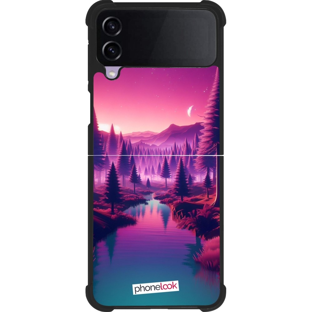 Samsung Galaxy Z Flip4 Case Hülle - Silikon schwarz Lila-rosa Landschaft