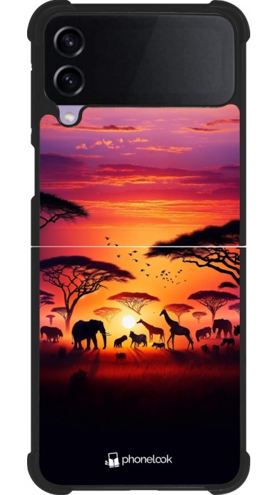 Samsung Galaxy Z Flip4 Case Hülle - Silikon schwarz Safari Sonnenuntergang Wildtiere