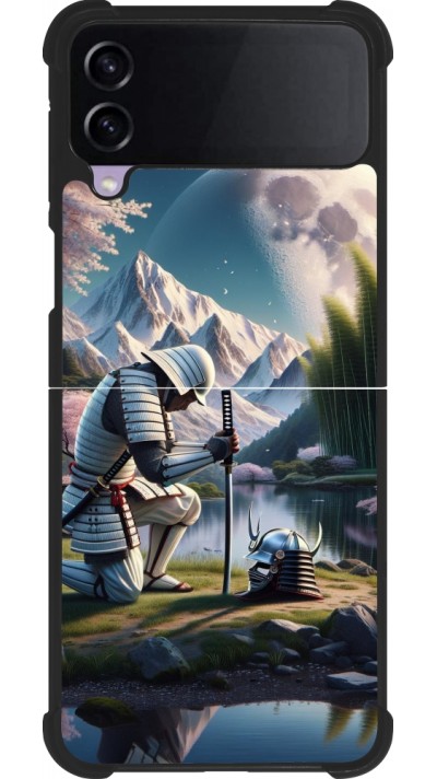 Samsung Galaxy Z Flip4 Case Hülle - Silikon schwarz Samurai Katana Mond