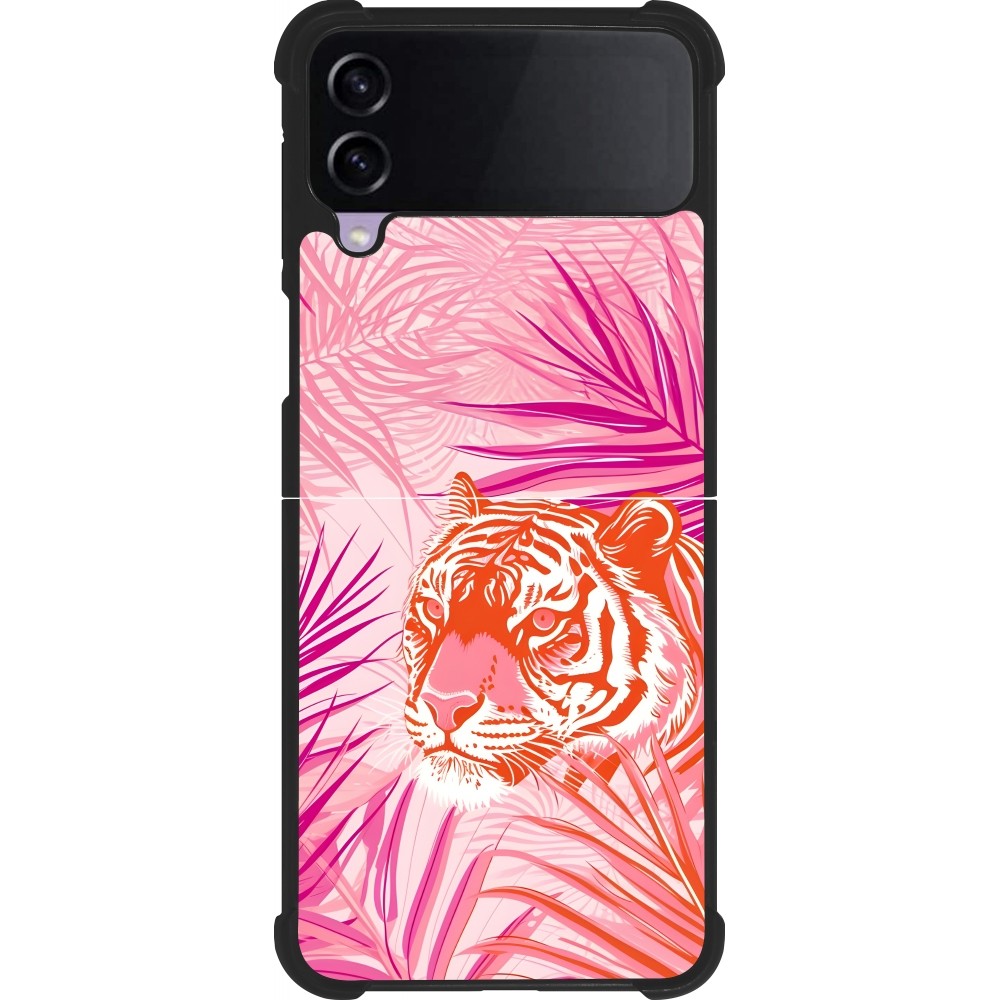 Samsung Galaxy Z Flip4 Case Hülle - Silikon schwarz Tiger Palmen rosa