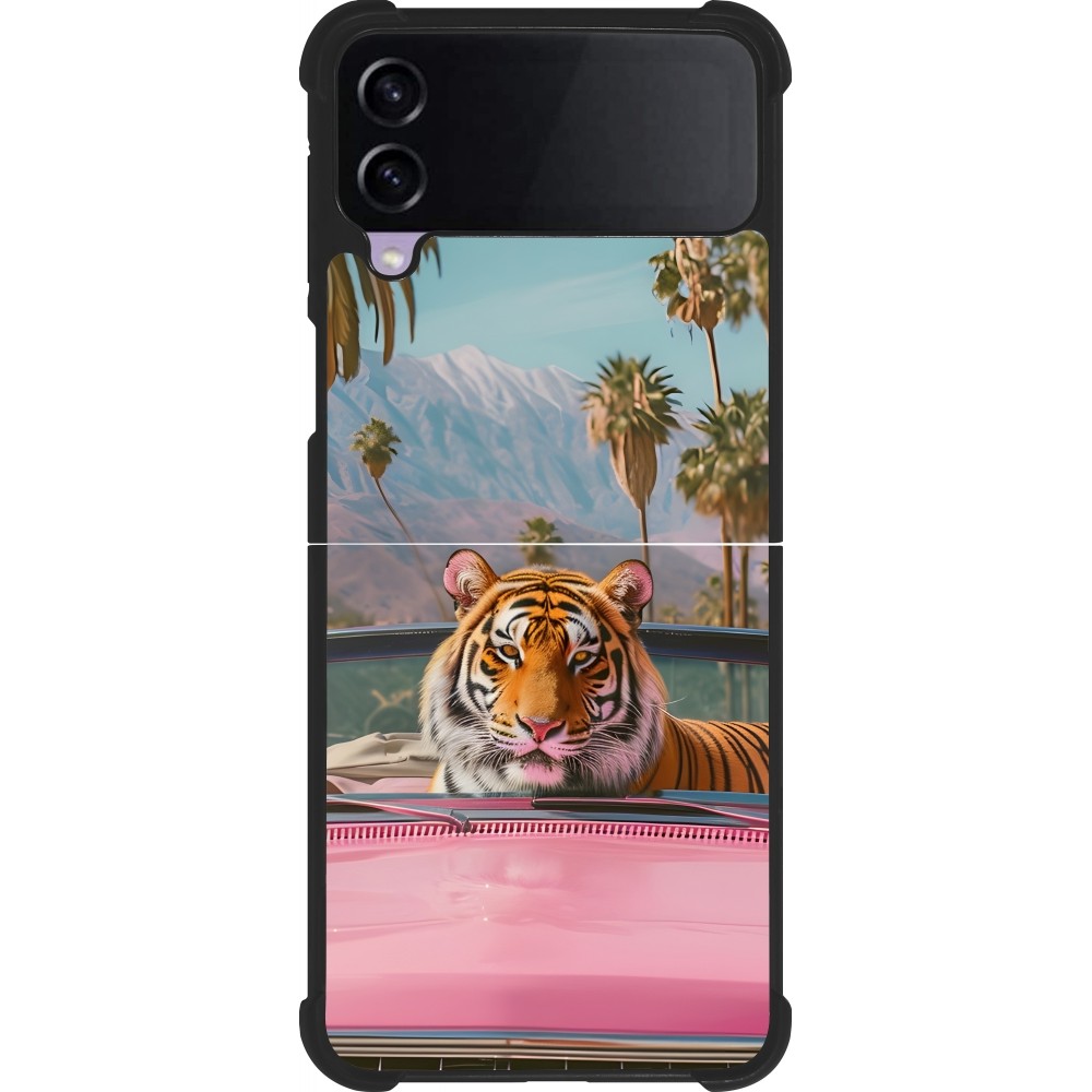 Samsung Galaxy Z Flip4 Case Hülle - Silikon schwarz Tiger Auto rosa