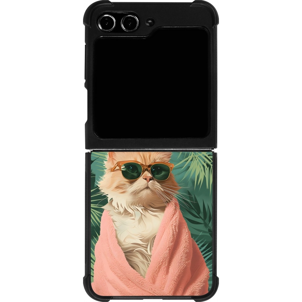 Samsung Galaxy Z Flip5 Case Hülle - Silikon schwarz Cat Summer Palms