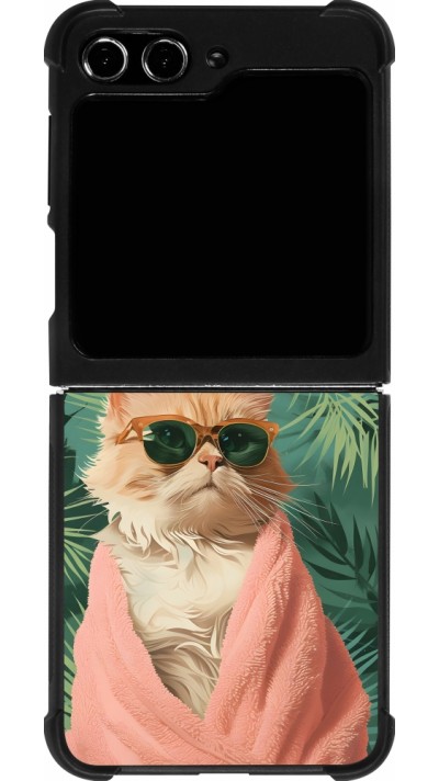 Samsung Galaxy Z Flip5 Case Hülle - Silikon schwarz Cat Summer Palms