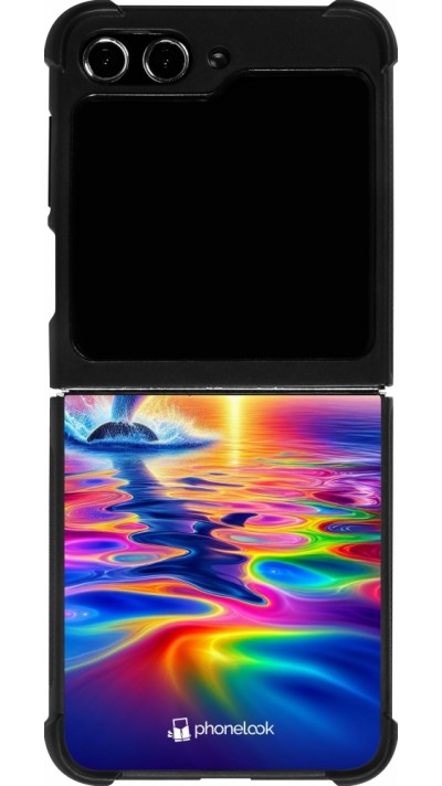 Samsung Galaxy Z Flip5 Case Hülle - Silikon schwarz Glücklicher Regenbogen-Delfin