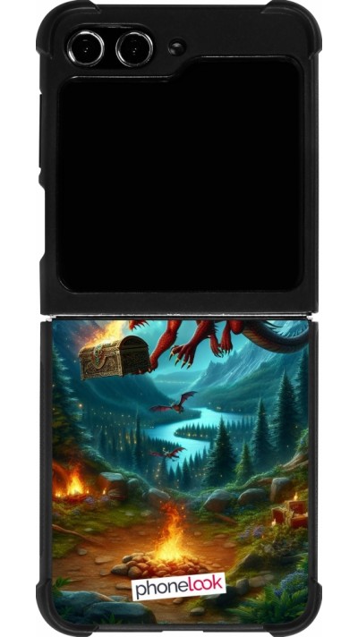 Samsung Galaxy Z Flip5 Case Hülle - Silikon schwarz Drache Fliegend Wald Schatz