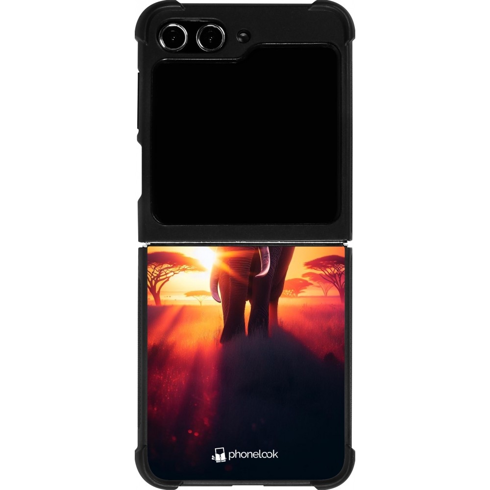 Samsung Galaxy Z Flip5 Case Hülle - Silikon schwarz Elefant Sonnenaufgang Schönheit