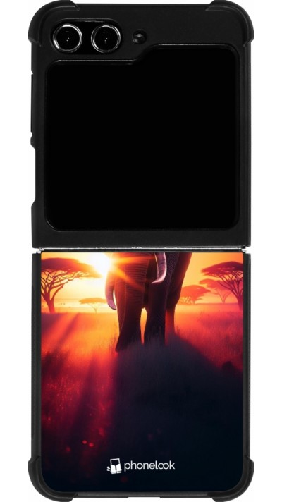 Samsung Galaxy Z Flip5 Case Hülle - Silikon schwarz Elefant Sonnenaufgang Schönheit