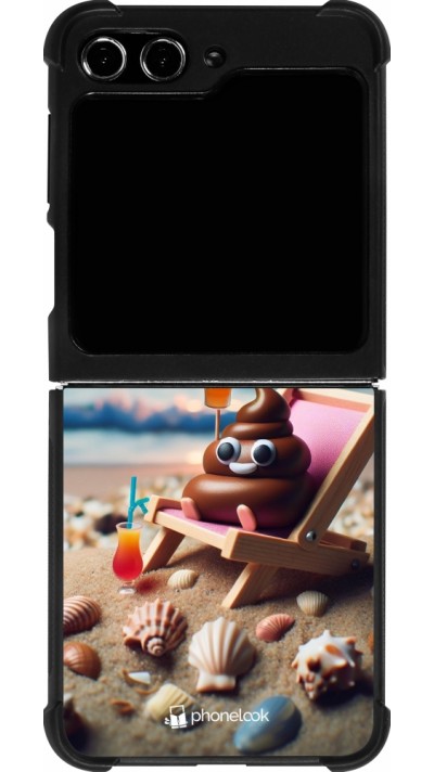 Samsung Galaxy Z Flip5 Case Hülle - Silikon schwarz Kackhaufen Emoji auf Liegestuhl