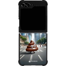 Samsung Galaxy Z Flip5 Case Hülle - Silikon schwarz Kackhaufen Emoji Spaziergang