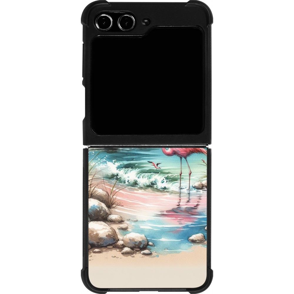 Samsung Galaxy Z Flip5 Case Hülle - Silikon schwarz Flamingo Aquarell