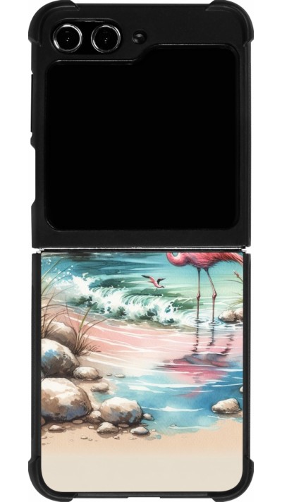 Samsung Galaxy Z Flip5 Case Hülle - Silikon schwarz Flamingo Aquarell