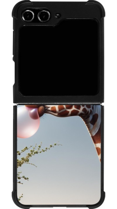 Samsung Galaxy Z Flip5 Case Hülle - Silikon schwarz Giraffe mit Blase