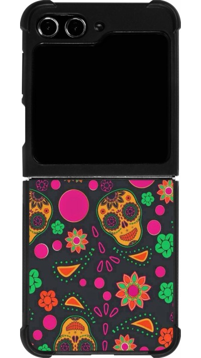 Samsung Galaxy Z Flip5 Case Hülle - Silikon schwarz Halloween 22 colorful mexican skulls