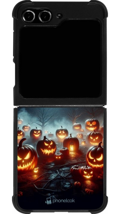 Samsung Galaxy Z Flip5 Case Hülle - Silikon schwarz Halloween 2024 Viele Kuerbisse