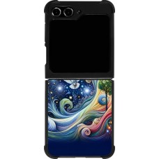 Samsung Galaxy Z Flip5 Case Hülle - Silikon schwarz Fliegender Blumen-Eule