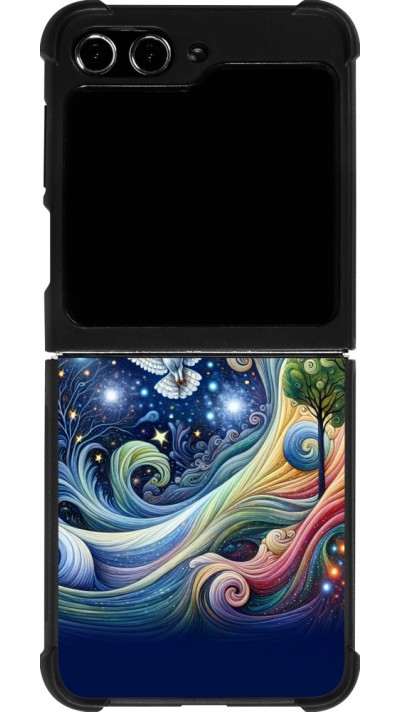 Samsung Galaxy Z Flip5 Case Hülle - Silikon schwarz Fliegender Blumen-Eule