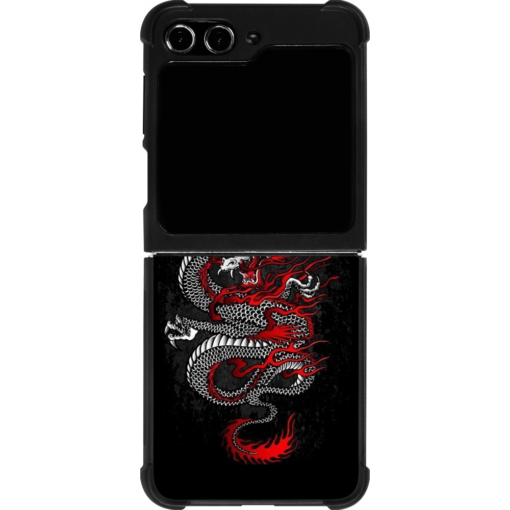 Samsung Galaxy Z Flip5 Case Hülle - Silikon schwarz Japanese style Dragon Tattoo Red Black