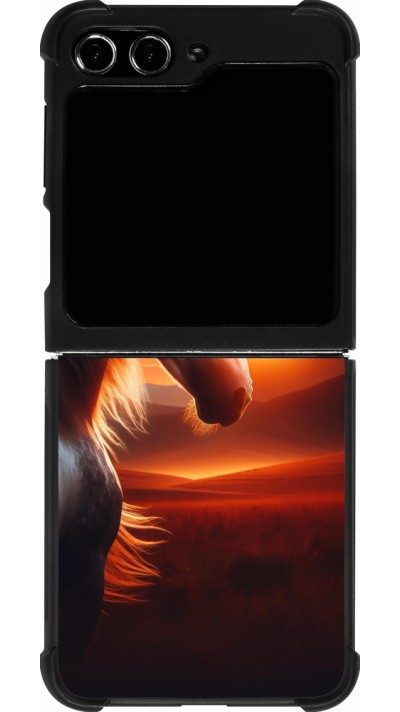 Samsung Galaxy Z Flip5 Case Hülle - Silikon schwarz Majestätischer Sonnenuntergang Pferd