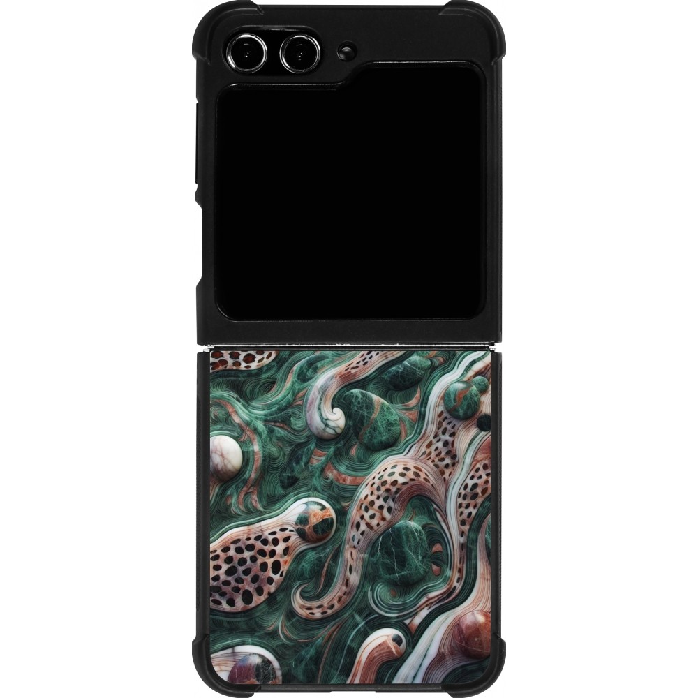 Samsung Galaxy Z Flip5 Case Hülle - Silikon schwarz Grüner Marmor und abstrakter Leopard