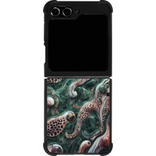 Samsung Galaxy Z Flip5 Case Hülle - Silikon schwarz Grüner Marmor und abstrakter Leopard